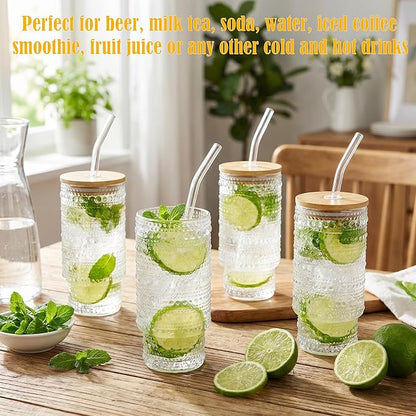 Glass Cups with Lids and Straws 16 oz Begonia Drinking Glasses Set | Vintage - Image 6