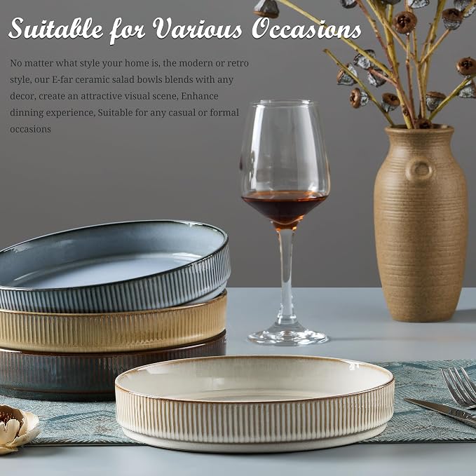 E-far Pasta Bowls Set of 4, 35oz Large Salad Bowl Plate - Image 8