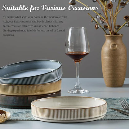 E-far Pasta Bowls Set of 4, 35oz Large Salad Bowl Plate - Image 8