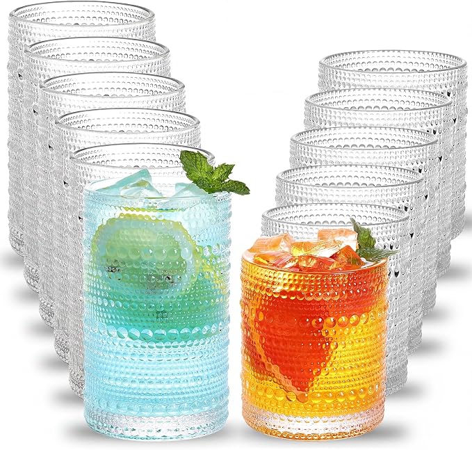 Moretoes Hobnail Drinking Glasses Set of 12, Vintage Water Glass Cups | 12 Oz by Moretoes