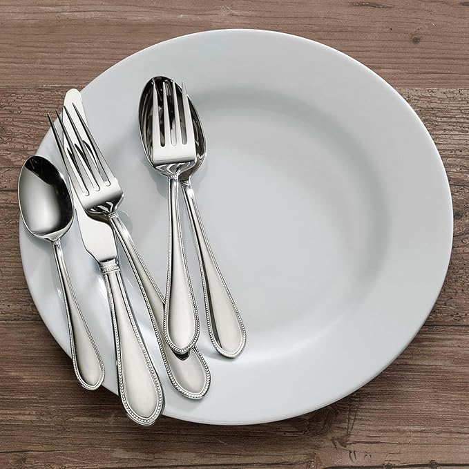 Mikasa 5187577 Daphney 65-Piece 18/10 Stainless Steel Flatware Set with Serveware, Service for 12