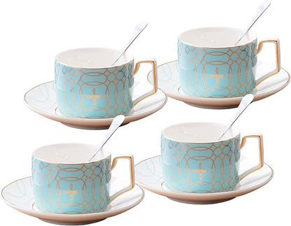 Jusalpha Porcelain Mint Green Tea Cup and Saucer Set and Spoon | Modern elegant by Jusalpha