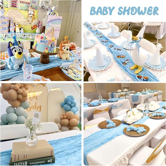 6 Pack Baby Blue Cheesecloth Table Runner 35x120 inch, Boho Sheer Light Blue - Image 3