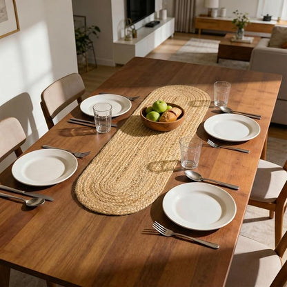 Encasa XO Handwoven Jute Table Runner, Center Table 12"x36" Jute Natural Bleach - Image 3