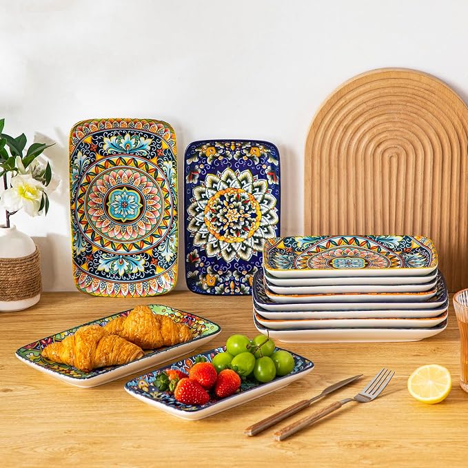 vancasso Simi 6-Piece Rectangular Ceramic Plates Set, 8.5" x 5.1" Small Dessert - Image 9