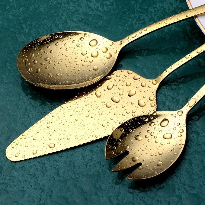 Gold Serving Utensils, OGORI 8-Piece Polished Stainless Steel Flatware - Image 6