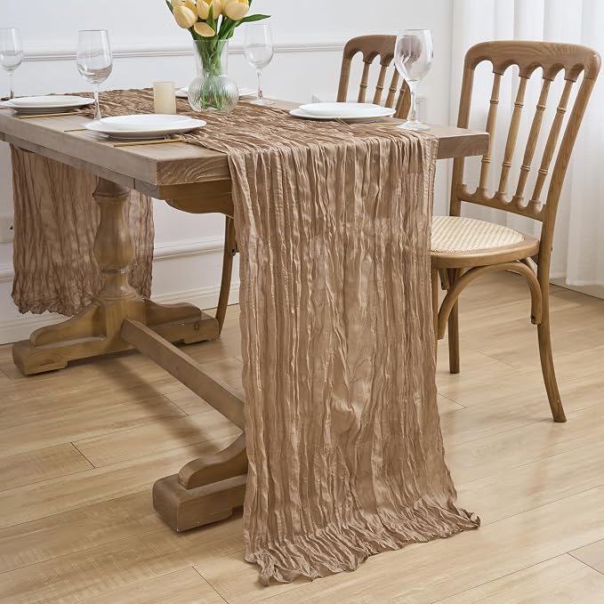 Asee'm 6pcs Nude Brown Cheesecloth Table Runner Summer Boho Rustic 10FT | Fall - Image 7
