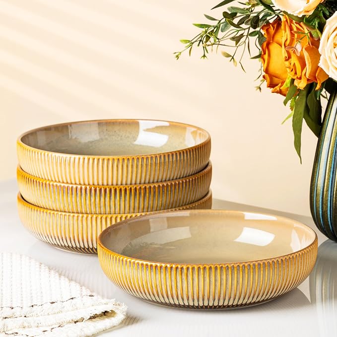 8.5" Ceramic Pasta Bowls Set of 4, Salad Bowls | Versatile Serving Bowls by TheTerra