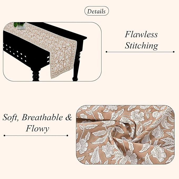 Oak Brown Hand Block Print 100% Cotton Reusable Table Runner 16" X 106" Inches - Image 2