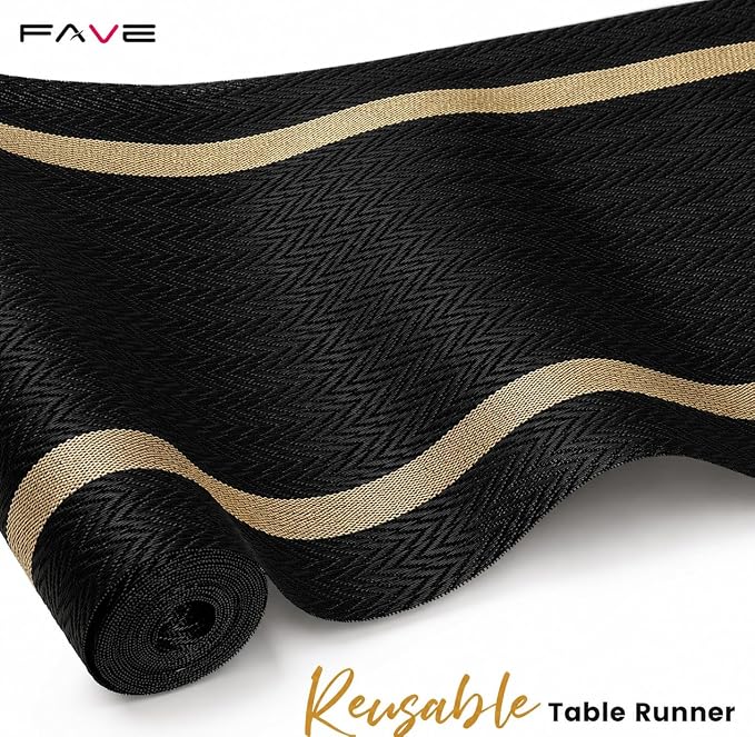 FAVE Woven Vinyl Table Runner Black Table Runner Woven - Image 7