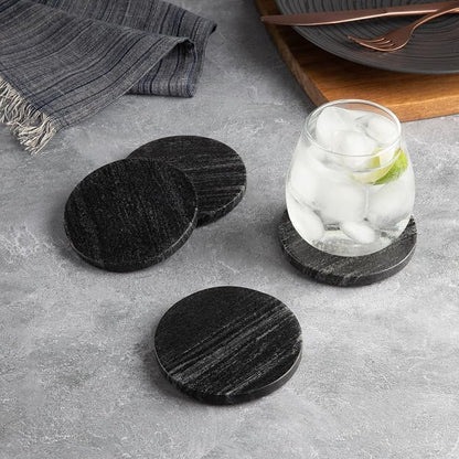 Thirstystone Natural Black Marble Round Coasters, 4 Pack | 4" Diameter - Image 2