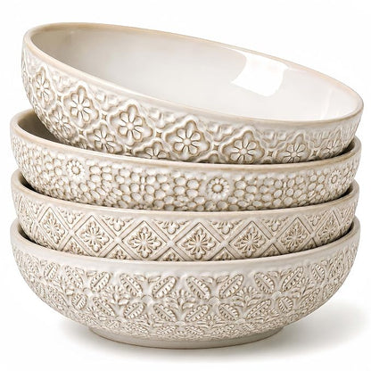 8 inch Pasta Bowls Set of 4, 22 Oz Ceramic Serving Bowls, Large Porcelain by FEENMAICeramicHome