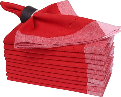 Bedding Craft Christmas Cloth Napkins Set of 12 – 20x20 Red Cotton with Double Hemstitch – Soft, Durable & Washable Table Napkins for Farmhouse Décor, Thanksgiving, Holiday Parties & Everyday Use