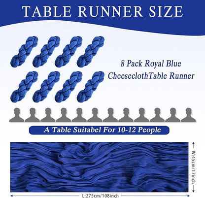8 Pack Royal Blue Cheesecloth Table Runner 17x108 inch Boho Gauze Cheese Cloth - Image 2