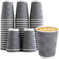 Lamosi 12 oz Insulated Coffee Cups Disposable - 50 Count Grey Paper Coffee Cups No Lids 12oz, Corrugated Ripple Wall Design for Hot Cold Drinks