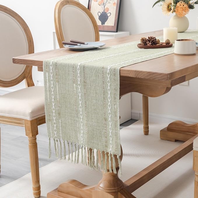 Farmhouse Rustic Sage Green Table Runner - Image 2