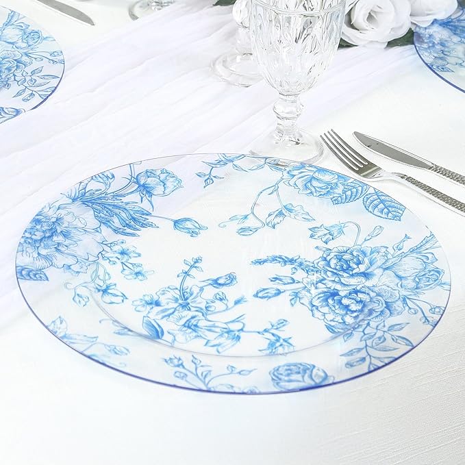 Efavormart 6 Pack Floral Acrylic Charger Plates in French Toile Pattern - Image 3