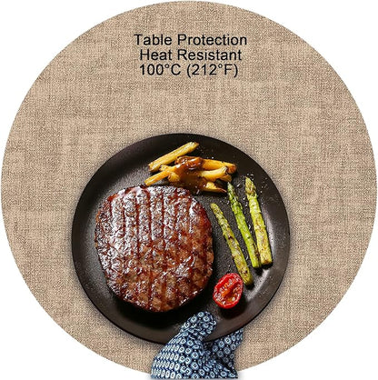 Myir JUN Round Placemats Dual Sided, Faux Leather Place Mats Set of 4 Indoor Placemat for Dining Table Outdoor Place Mat Non-Slip Washable Table Mats (Gray Beige, Set of 4)
