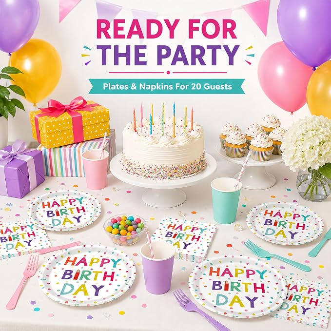 40 Pcs Happy Birthday Plates And Napkins, Party Supplies, Serves 20 | - Image 7