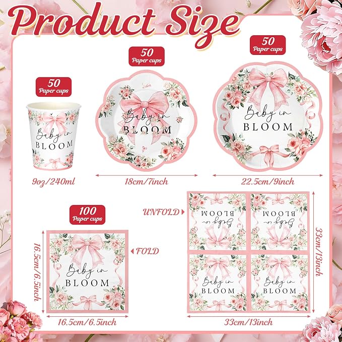 250 Pcs Baby in Bloom Baby Shower Plates Napkins - Image 2