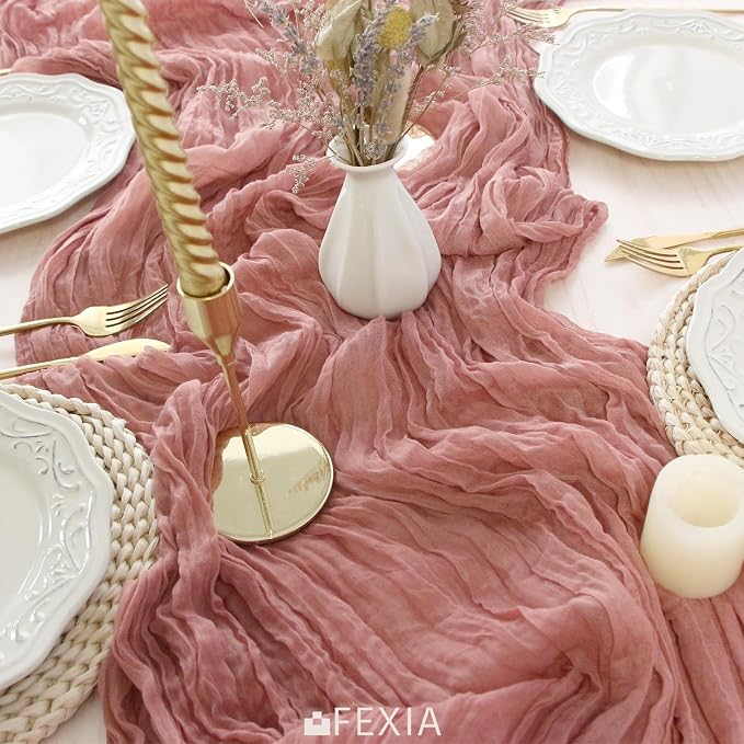 Rose Pink Cheesecloth Table Runner Fall Wedding Baby Shower Decor | 35x120 - Image 6