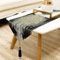 Elegant Black Table Runner, Modern Abstract Geometric, Tassels | Table Runners by Jiino