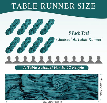 8 Pack Teal Cheesecloth Table Runner 17x108 inch | Boho Gauze Cheese Cloth - Image 2