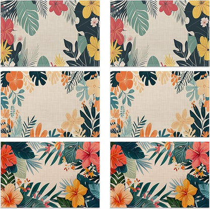 Tropical Floral 12x18 Inch Placemats Set of 6 - Orange Waterproof, Non-Slip & Washable Table Mats for Kitchen & Dining Table Placemats