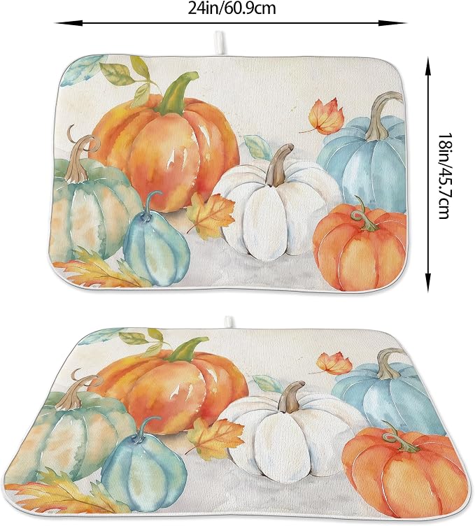 Fall Pumpkin Dish Drying Mat for Kitchen Counter 18x24 Inch Thanksgiving - Image 2