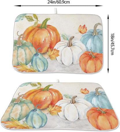 Fall Pumpkin Dish Drying Mat for Kitchen Counter 18x24 Inch Thanksgiving - Image 2