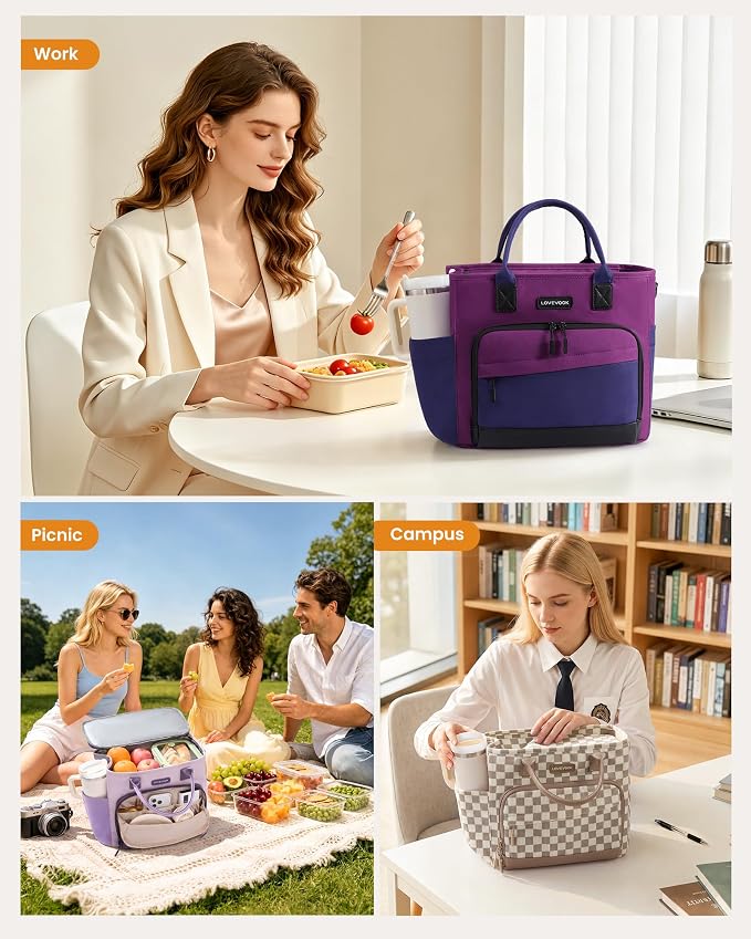 LOVEVOOK Lunch Box for Women, Adult Lunch Bag for Work, Cassis Purple | - Image 8