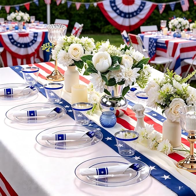 SUT 175 Pcs Blue and Clear Plastic Dinnerware Set - Image 3
