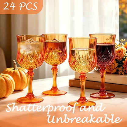 24Pack Plastic Wine Glasses, 7oz Vintage Goblets - Image 3