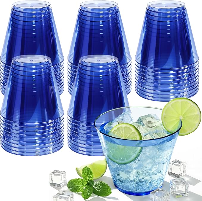 Glowserve 9 OZ Royal Blue Disposable Plastic Cups Cocktail Cup 150 Pack | Fancy by glowserve