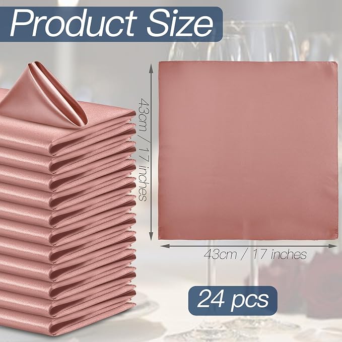 P Pothuiny 24 Pcs Rose Gold Satin Napkins 17 x 17 Inch, Satin Cloth Napkins | - Image 2