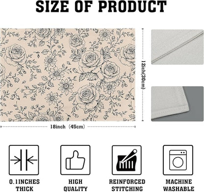 Rustic Floral Placemats - Country Place Mats Set of 4 Farmhouse Rose Flowers Tablemats 12x18 for Party Kitchen Dining