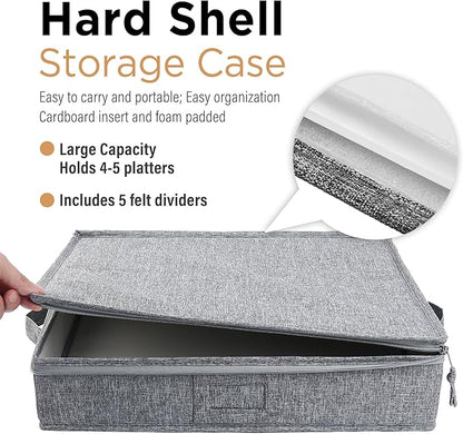 LotFancy Platter Storage Case, Hard Shell, China Storage Container for Moving, 17x13x3.5 in, 5 Felt Dividers Included