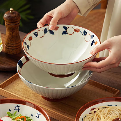 8 Inch Ramen Bowls Set of 4 with Spoon, 38 Oz Soup Bowls for Noodle,Udon,Vintage Japanese Style, Microwave & Dishwasher Safe