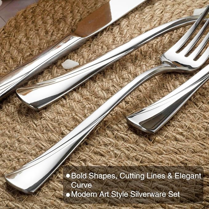 Alata Alice 45-Piece Silverware Set Stainless Steel Flatware Set,Service for 8,Mirror Polished Cutlery Set,Dishwasher Safe