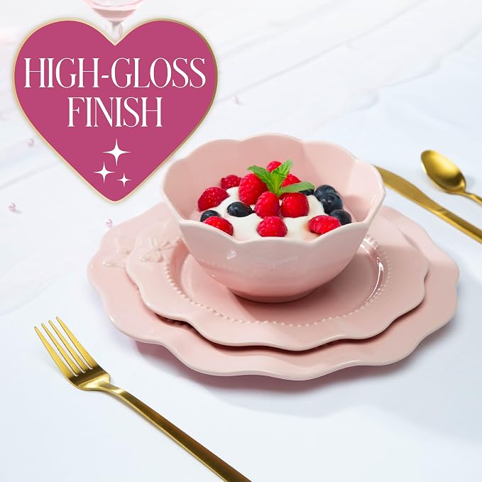 Paris Hilton 12-Piece Dinnerware Set, Embossed Bow Design, Iconic Ceramic - Image 2