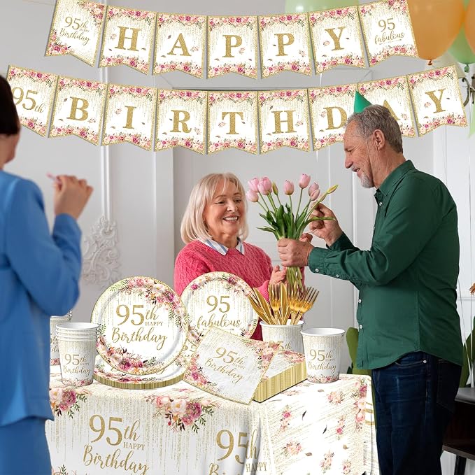 95th Birthday Party Tableware, Tablecloth, 95 and Fabulous Banner, 95th - Image 2