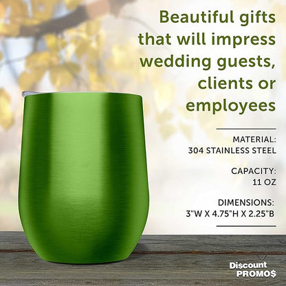 DISCOUNT PROMOS Stemless Wine Glass Tumblers with Lids by Largo 11 oz. Set of 6, Bulk Pack - Perfect for Wine, Cocktails, Other Hot & Cold Beverages - Lime Green