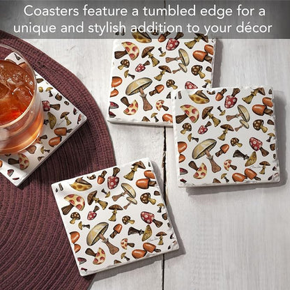 Thirstystone Mushroom Harvest 4 Pack Absorbent Tumbled Tile Stone Coasters | 4" - Image 2