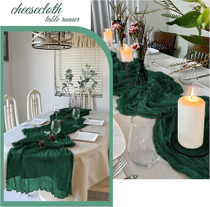 6 Pack Emerald Green Cheesecloth Table Runner 20 x 120 Inch Gauze Table Runner - Image 4