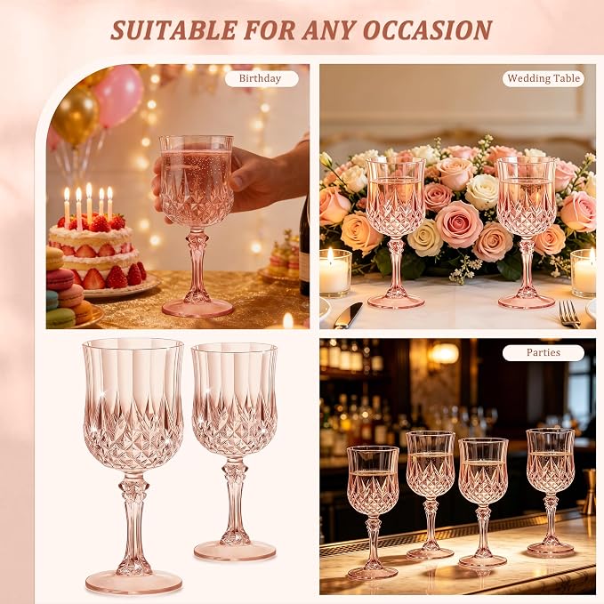 7OZ Plastic Wine Glasses, Reusable Vintage Goblets Unbreakable Drinking Glasses - Image 5