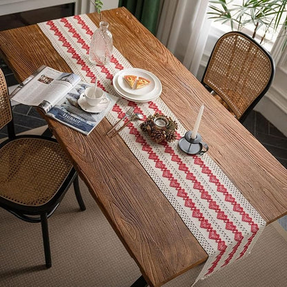 Macrame Table Runner Beige and Red Heart Table Runners - Image 6