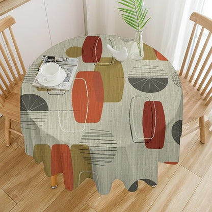 Retro Medieval Bohemian Round Tablecloth, Modern Mid Century Geometric Abstract Print Tablecloth for Home Party Dining Room Kitchen Decor 36Inch(90cm)