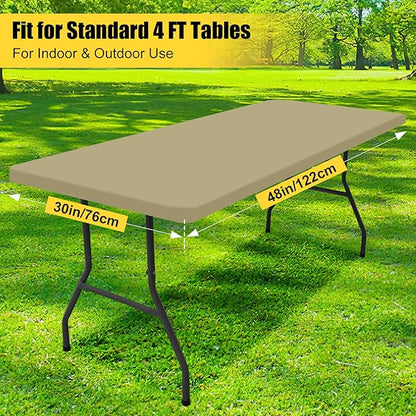 Smiry Rectangle Picnic Table Cloth, Waterproof Elastic Fitted Tablecloths for 4 Foot Tables, Washable Polyester Table Cover for Camping, Indoor and Outdoor (Taupe, 30"x48")