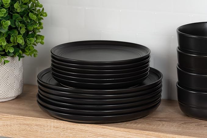 Double Line 10.5" Dinner Plate, Matte Black - Image 5