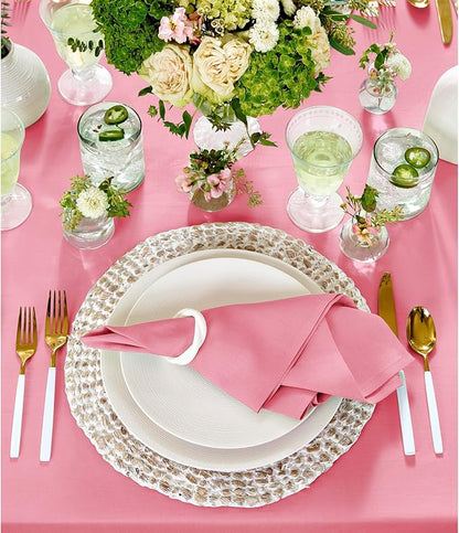 Solino Home Linen Napkins Set of 4-100% Pure Linen Pink Carnation Dinner Napkins Cloth 20 x 20 Inch for Valentines, Spring, Easter - Fete, Handcrafted and Machine Washable